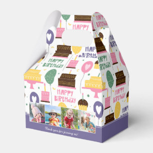 Colorful Cake Pattern Happy Birthday w/ Name Photo Favour Box