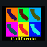 Colorful California State Pop Art Map Poster<br><div class="desc">Colorful Pop Art map silhouettes of the state of California.</div>