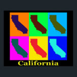 Colorful California State Pop Art Map Poster<br><div class="desc">Colorful Pop Art map silhouettes of the state of California.</div>