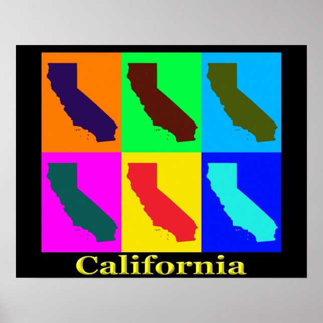 Colorful California State Pop Art Map Poster (Front)