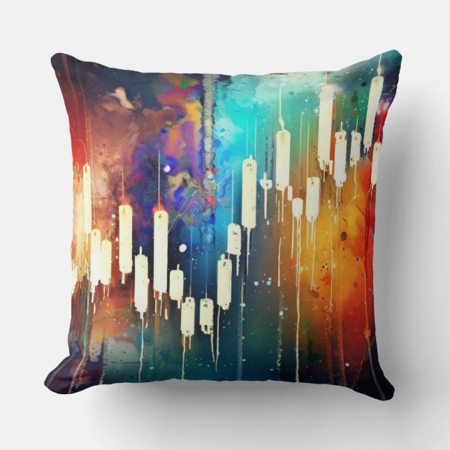 Colorful candlestick chart abstract painting cushion (Front)