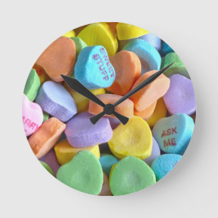 Colorful Candy Hearts Round Clock