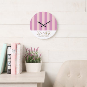 Colorful Candy Lavender Purle Color Modern Stripes Large Clock