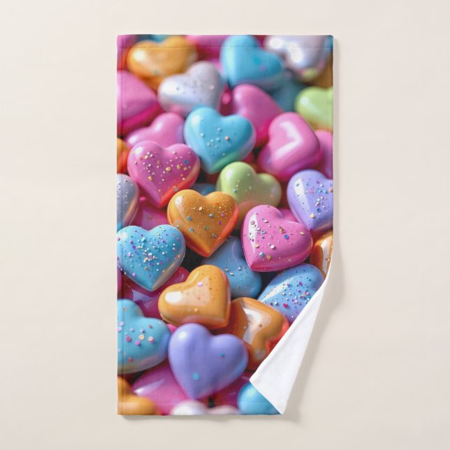 Colorful Candy Love Hearts Hand Towel (Hand Towel)
