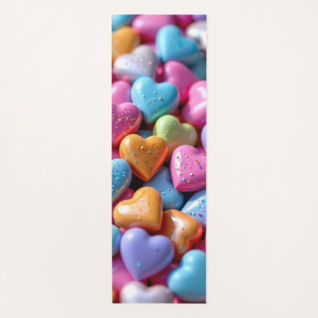Colorful Candy Love Hearts Yoga Mat (Front)