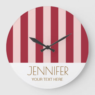 Colorful Candy Retro Red Color Modern Stripes Large Clock