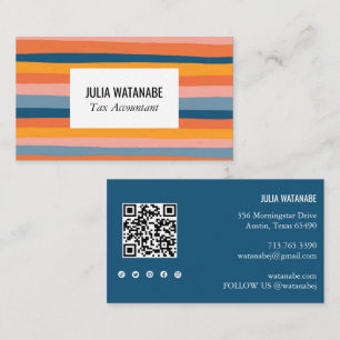 Colorful Candy Stripes QR Code Social Media Chic Business Card