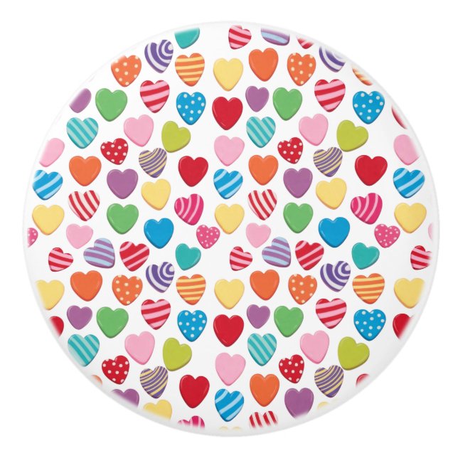 colorful candy Valentine's day heart pattern  Ceramic Knob (Front)