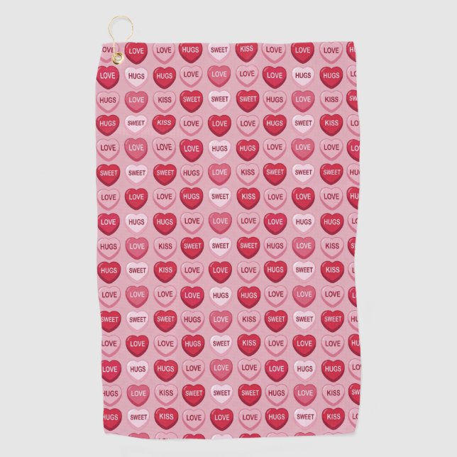 colorful candy Valentine's day heart pattern Golf Towel (Front)