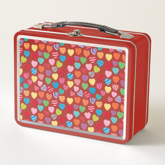 colorful candy Valentine's day heart pattern  Metal Lunch Box (Front)