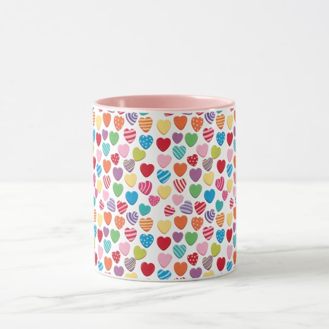 colorful candy Valentine's day heart pattern  Mug (Center)
