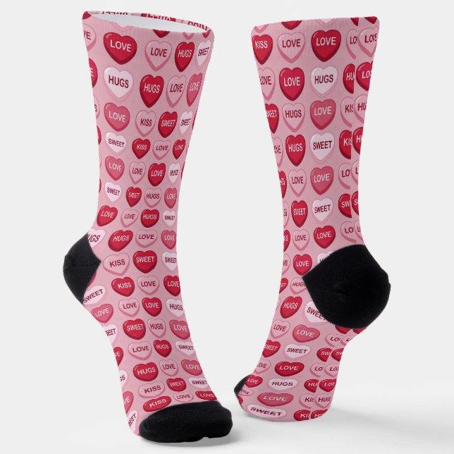 colorful candy Valentine's day heart pattern Socks (Angled)