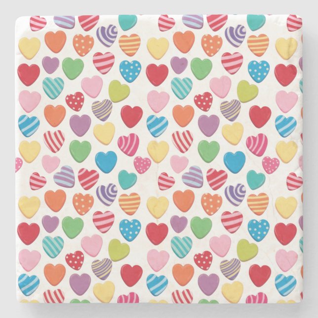 colorful candy Valentine's day heart pattern  Stone Coaster (Front)