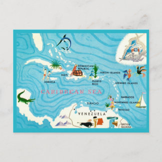 Colorful Caribbean Map Postcard