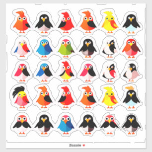 Colorful Cartoon Bird Sticker Set