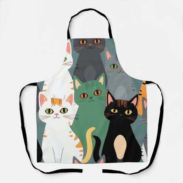 Colorful Cartoon Cat Crowd Pattern Apron (Front)