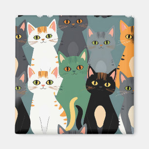 Colorful Cartoon Cat Crowd Pattern Magnet