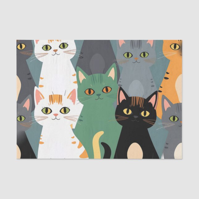 Colorful Cartoon Cat Crowd Pattern Tissue Paper (Front)