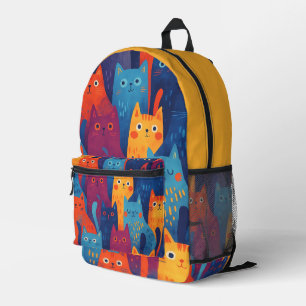 Colorful Cartoon Cat Pattern Cute Whimsical Cat Printed Backpack