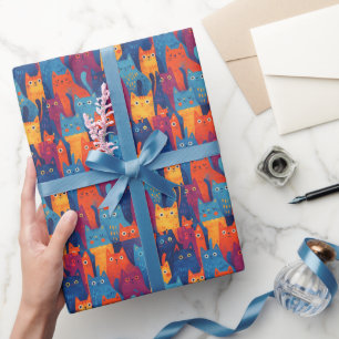 Colorful Cartoon Cat Pattern Cute Whimsical Wrapping Paper