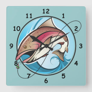 Colorful Cartoon Catching a Fish Square Wall Clock
