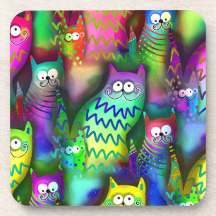 Colorful Cartoon Cats Coaster