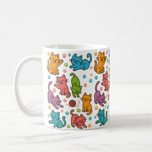 Colorful Cartoon Cats Pattern Mug – Cute Cat Lover