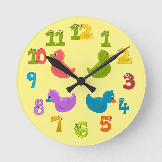 Colorful Cartoon Ducks Children's Round Clock (Front)