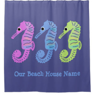 Colorful Cartoon Seashorses Fish Personalized Shower Curtain