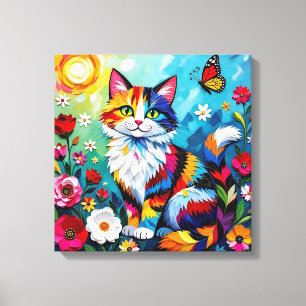 Colorful Cat and Butterfly Canvas Print