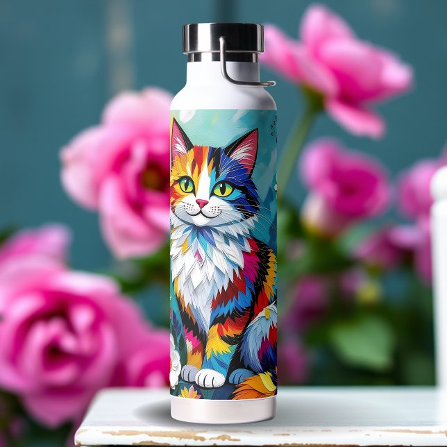 Colorful Cat and Butterfly   Water Bottle (Creator Uploaded)