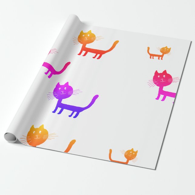 Colorful Cat Art Drawings Wrapping Paper (Unrolled)