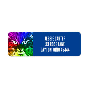 COLORFUL CAT ART RETURN ADDRESS LABELS