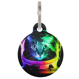 Colorful cat astronaut pet tag