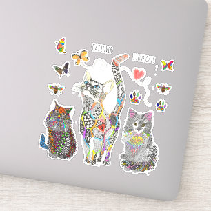 Colorful Cat Bee and Butterfly Vinyl Stickers