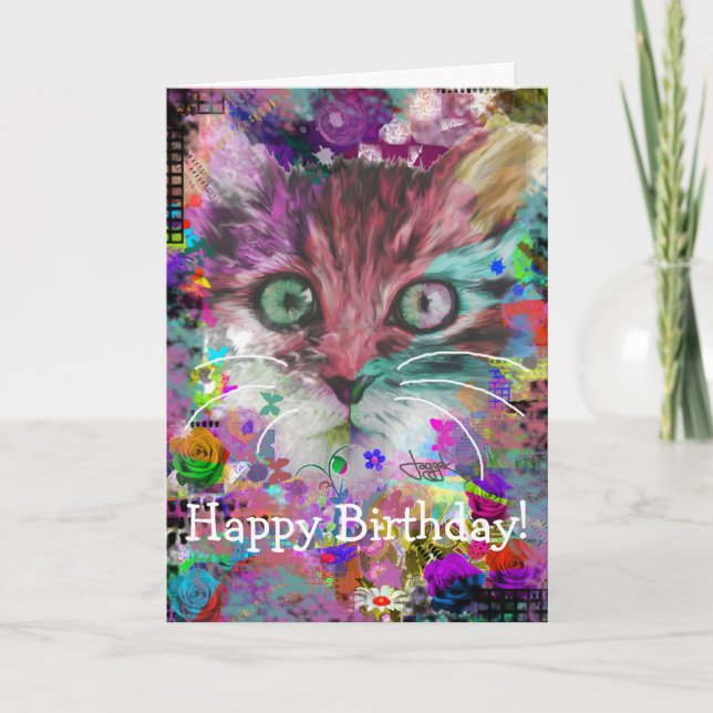 Colorful Cat Birthday Card (Front)