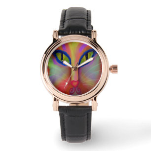 Colorful Cat Face Abstract Art to Wear Watch