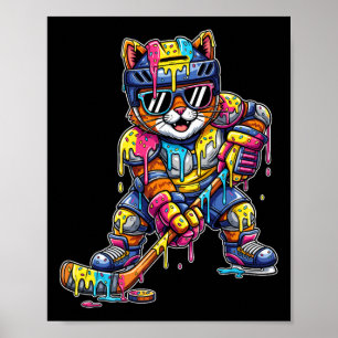 Colorful Cat Hockey Ice Cream Drip Player Poster