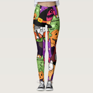 Colorful cat in halloween costume pattern leggings