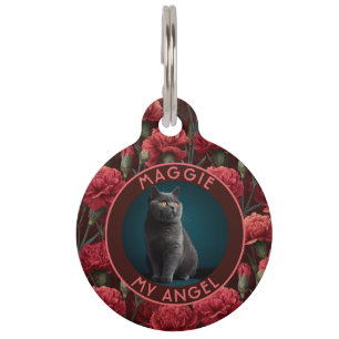 Colorful Cat Mom Gift Carnations Print Pet Tag