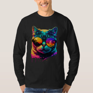 Colorful cat wearing glasses graphic T-Shirt