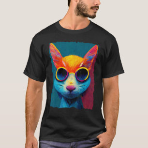 Colorful Cat With Glasses T-Shirt