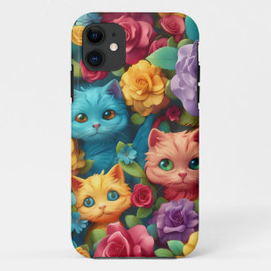 Colorful cats and flowers cute design Case-Mate iPhone case