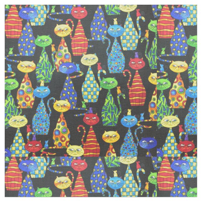Colorful Cats and Mice Fabric (Close Up)