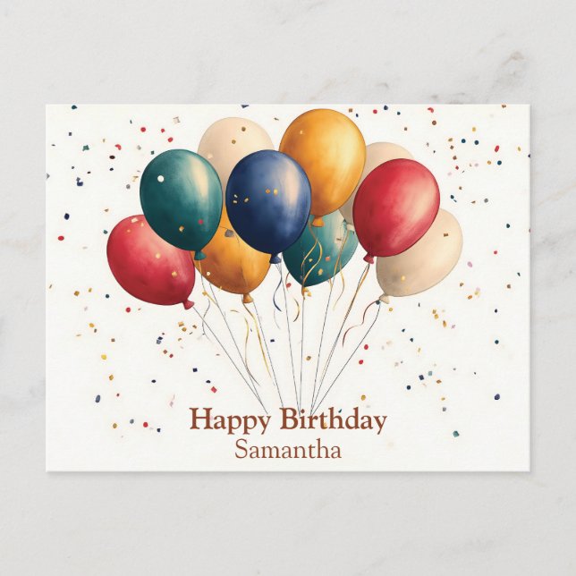 Colorful Celebration Balloons with Confetti Postcard (Front)