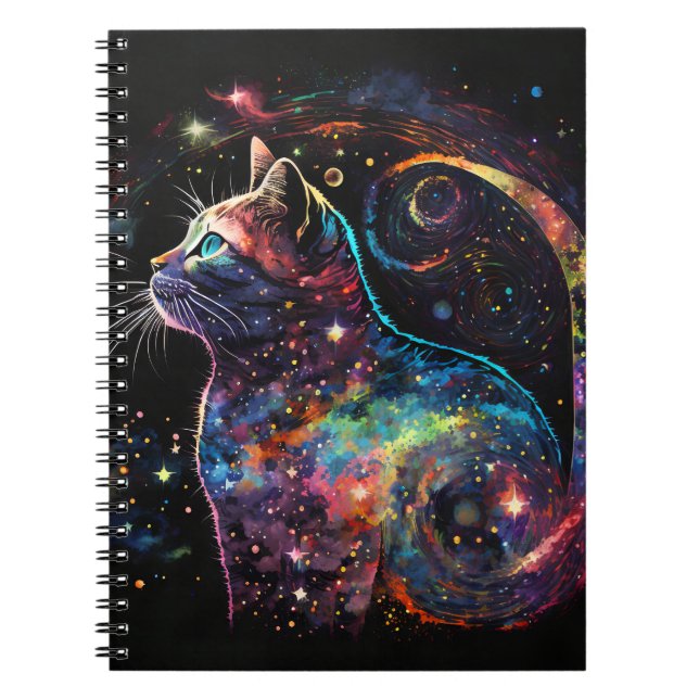 COLORFUL CELESTIAL CATS IN SPACE NOTEBOOK (Front)