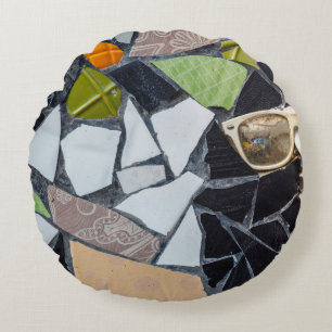 Colorful ceramic mosaic floor or wall. Creative re Round Cushion