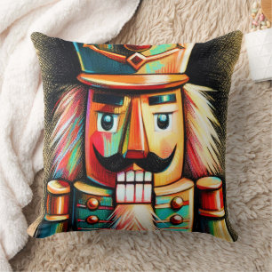 Colorful Chalk Drawing Christmas Nutcracker Cushion