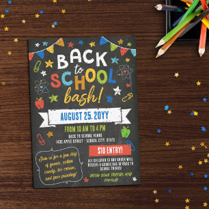 Colorful Chalkboard Stars Back to School Bash Invitation