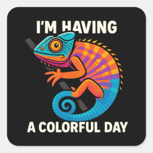 Colorful Chameleon Lizard Life Rainbow Reptile Square Sticker